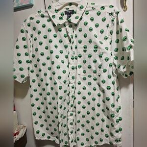 Forever 21 White Shirt with Green Alien Print